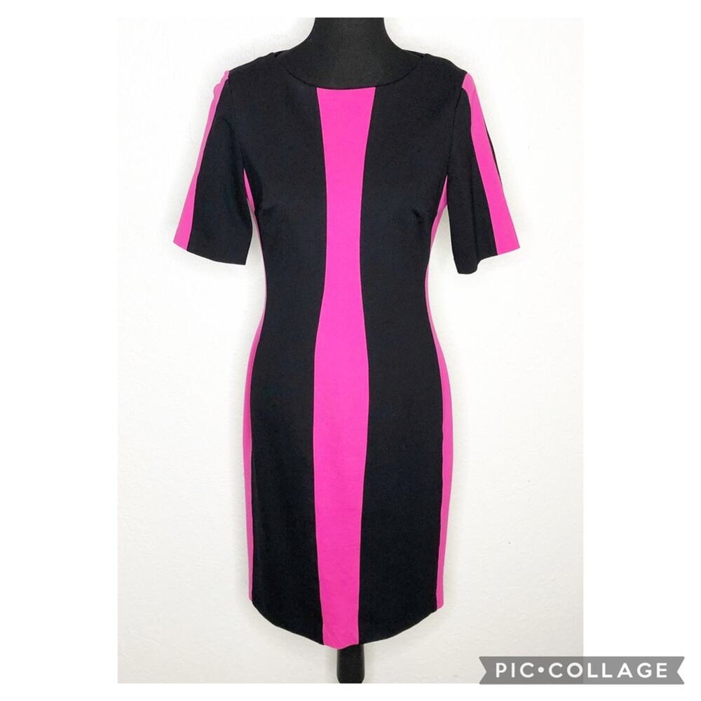 Antonio Melani black pink stripe color block sheath dress size 6